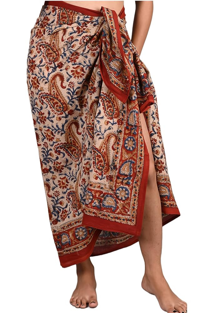 INDACORIFY Cotton Printed Sarong Beach Bikini Scarf for Women Swimsuit Throw Pareo Stole Lightwei... | Amazon (UK)