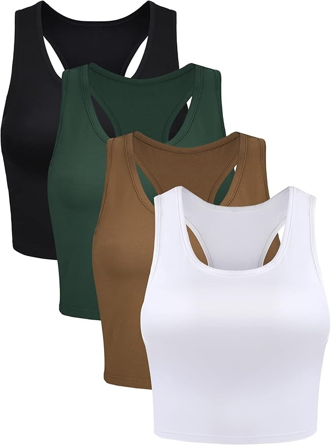 Boao 4 Pieces Basic Crop Tank Tops Sleeveless Racerback Crop Sport Top for Women | Amazon (US)