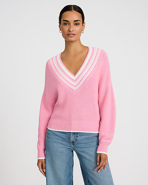 Relaxed Tipped V-Neck Sweater | Express