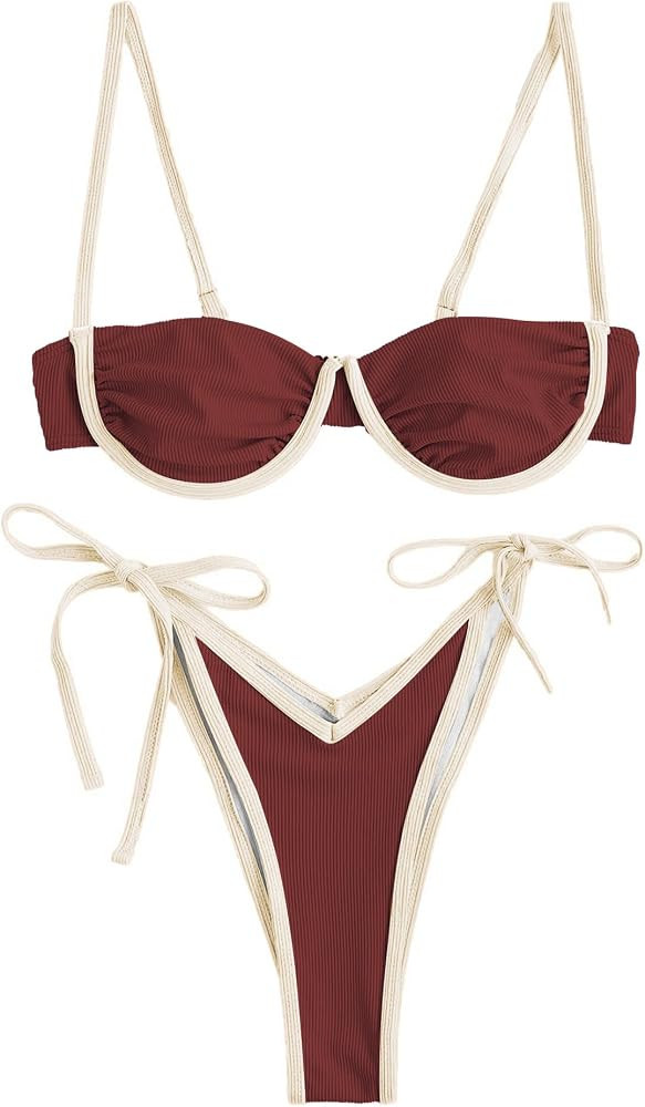 ZAFUL Women's Underwire Bikini Floral High Cut Bikini Set V-Wired Two Piece Swimsuit Bathing Suit | Amazon (US)