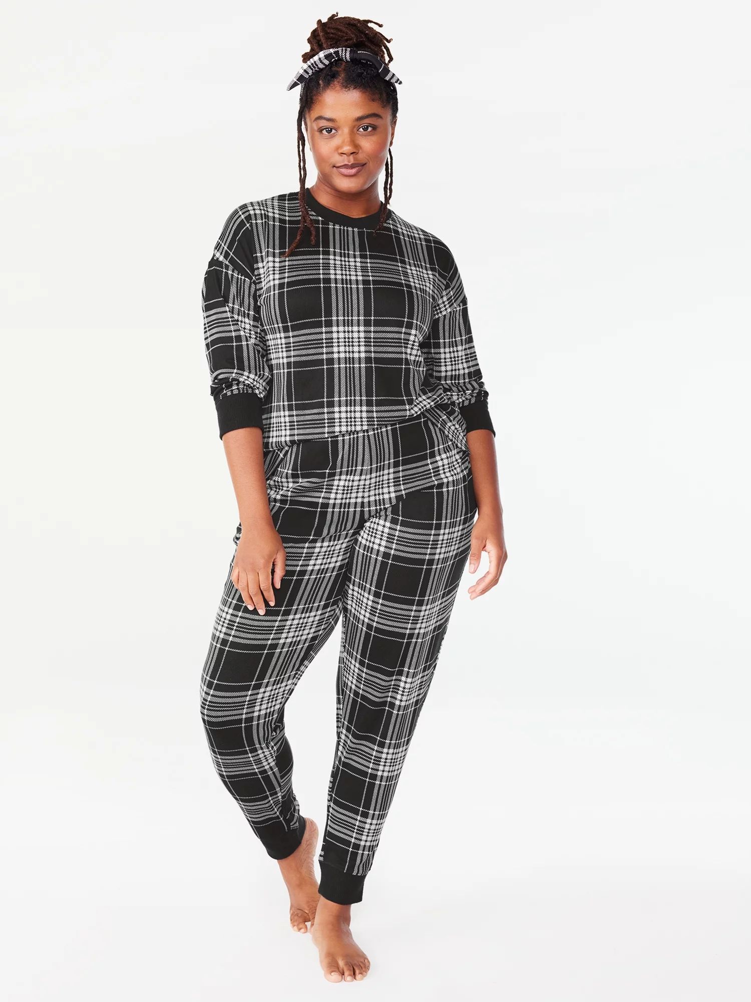 Joyspun Women's Long Sleeve Tee and Joggers Sleep Set with Headband, 3-Piece Pajama Set, Sizes S-... | Walmart (US)