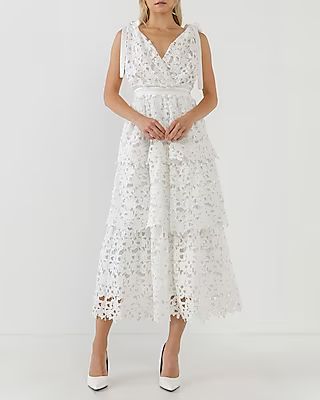 Shoulder Strap Detailed Tiered Maxi Dress:white:xs | Express
