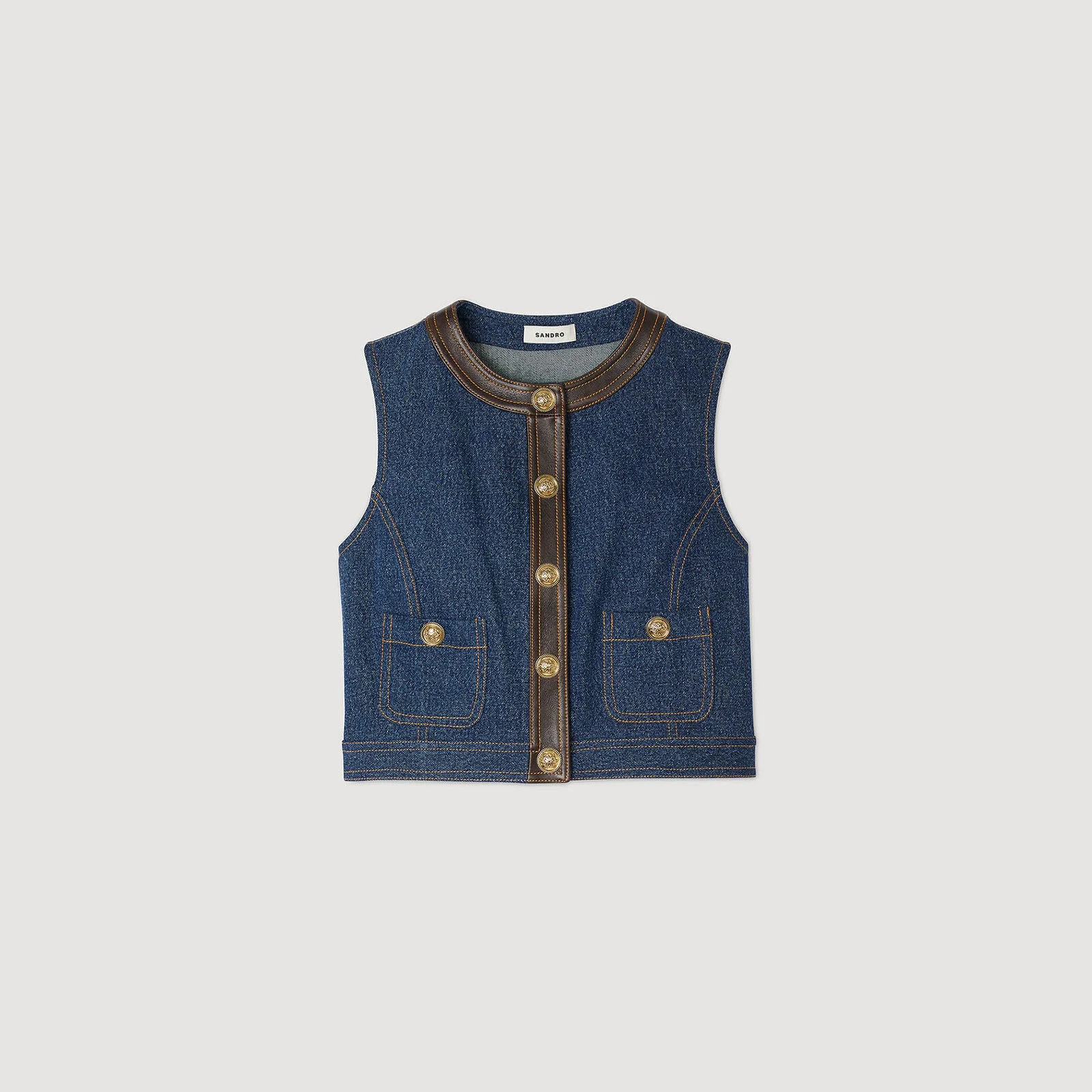 Denim and leather top | Sandro US | Sandro-Paris US