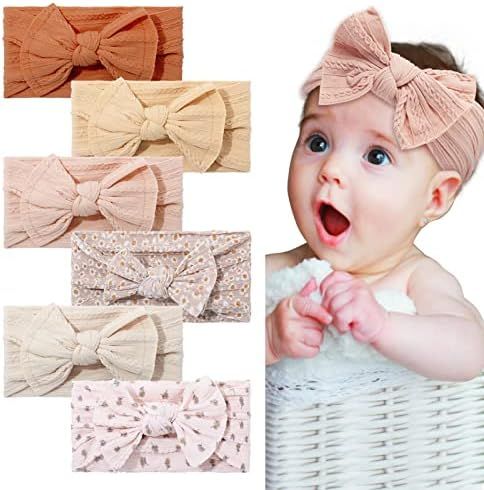 Whaline 6Pcs Baby Girl Bow Headband Floral Nylon Toddler Headwraps with Bows Colorful Stretchy Soft  | Amazon (US)