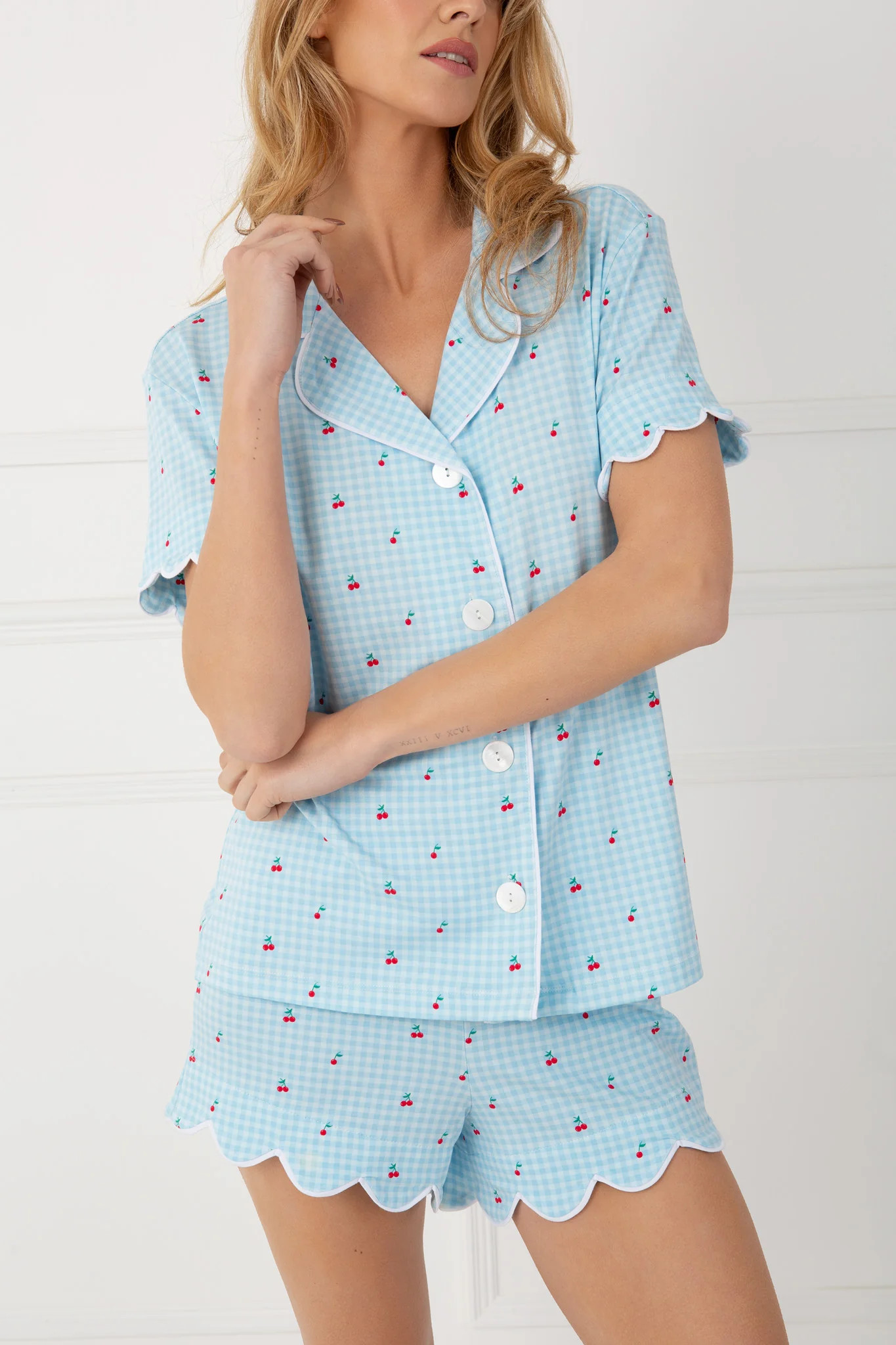 Bamboo Sleepwear Shorts Set (Cherry Check Print) | Sinead Keary
