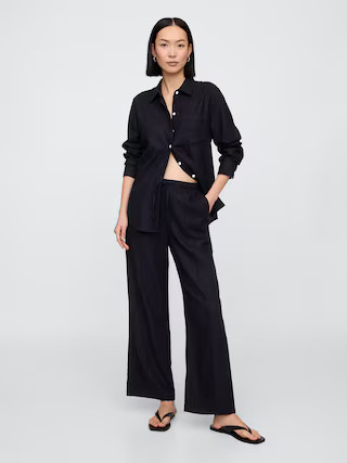 Mid Rise Linen-Blend Pull-On Wide-Leg Pants | Gap Factory
