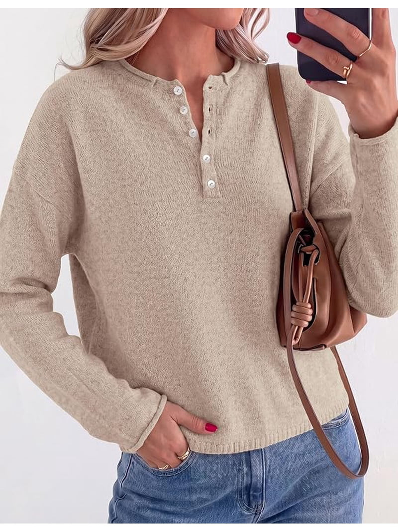PRETTYGARDEN Women's Fall Button Up Cozy Pullover Sweaters | Stretchy Soft Knit, Drop Shoulder Lo... | Walmart (US)