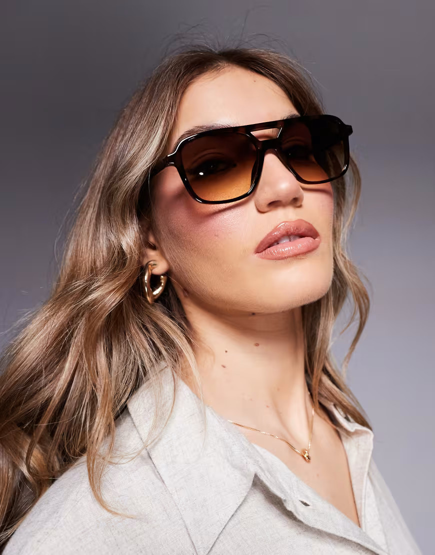 ASOS DESIGN aviator sunglasses in tort frame-Brown | ASOS (Global)