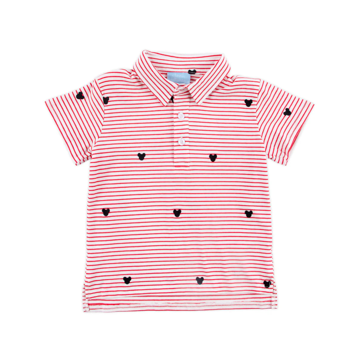Mouse Ears Schiffli Red Stripe Polo | Classic Whimsy