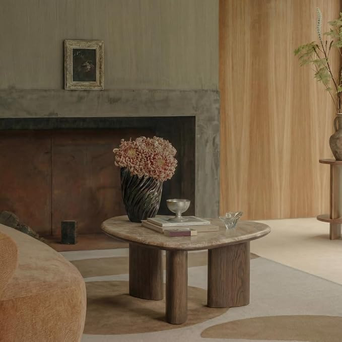 MIREO Marble Top Coffee Table, Organic Shaped Oval Center Table with Walnut Wood Legs, Modern Min... | Amazon (US)