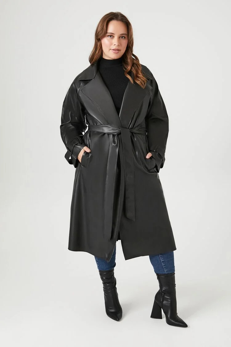 Plus Size Faux Leather Trench Coat | Forever 21 | Forever 21 (US)