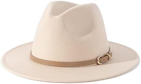 Lisianthus Women Classic Felt Fedora Wide Brim Hat with Belt Buckle | Amazon (US)