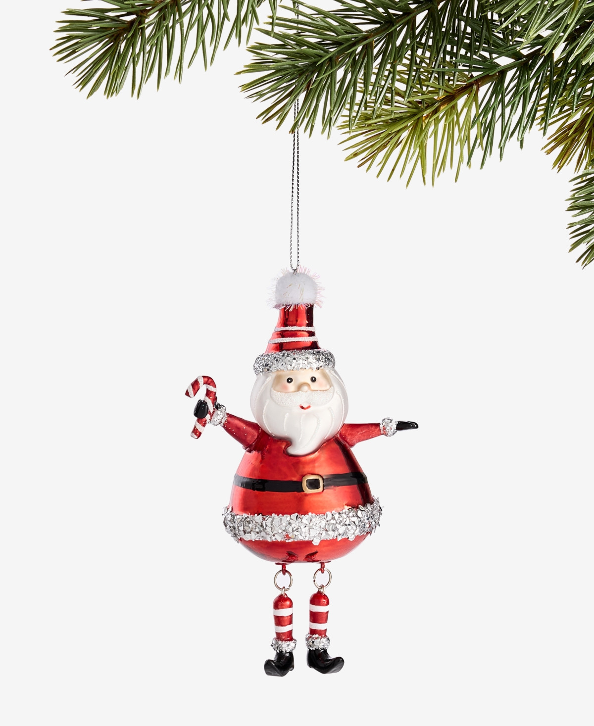 Holiday Lane Christmas Cheer Glass Santa with Candy Cane Ornament, Macy's Exclusive | Macy's