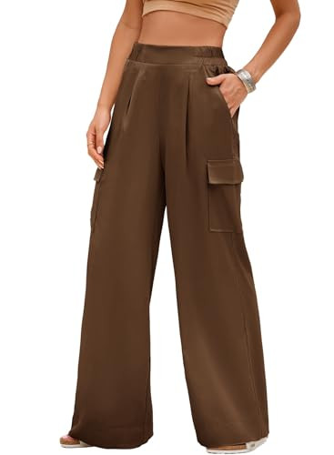 Dokotoo Women's Pants Wide Leg Trousers High Waisted Dress Cargo Pants for Women Trendy Casual Palazzo Pants Dressy Pants 2024 Outfits Fashion Clothes Coffee | Amazon (US)