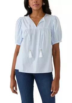 Women's Puff Sleeve Tassel Neck Striped Top | Belk