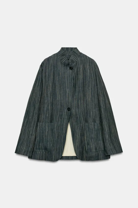 ZARA WOMAN COLLECTIONBlazer made from linen yarn. High neck and long sleeves. Featuring front pat... | Zara UK