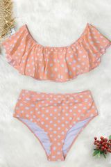Peach Polka Dot Ruffled Bikini | Cupshe