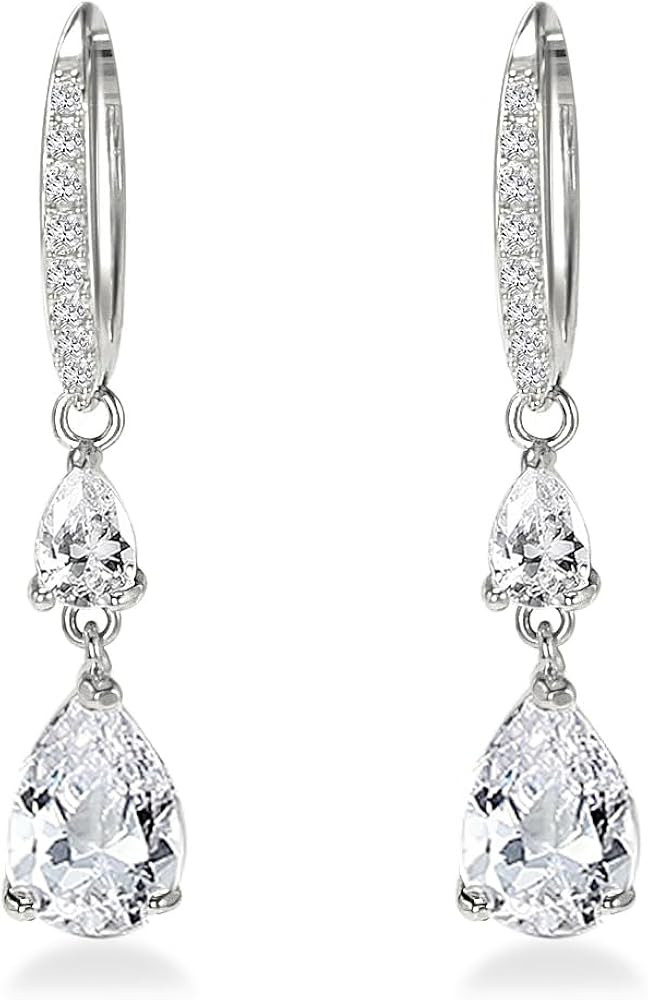 14K Gold Plated Huggie Hoop Earrings for Women, Teardrop Cubic Zirconia Dangle Earrings, Hypoalle... | Amazon (US)