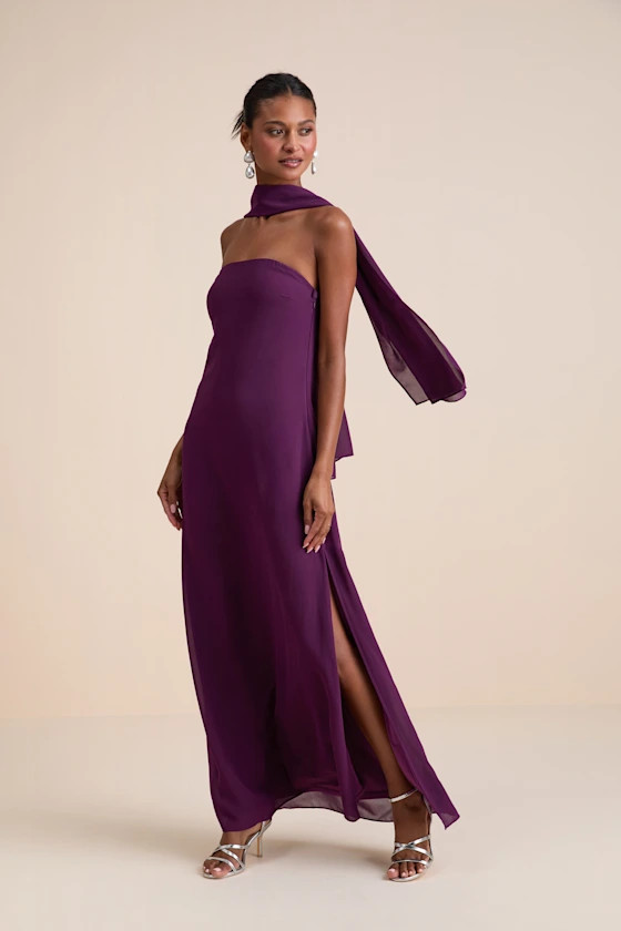 Rawya Plum Purple Strapless Maxi Dress and Scarf Set | Lulus