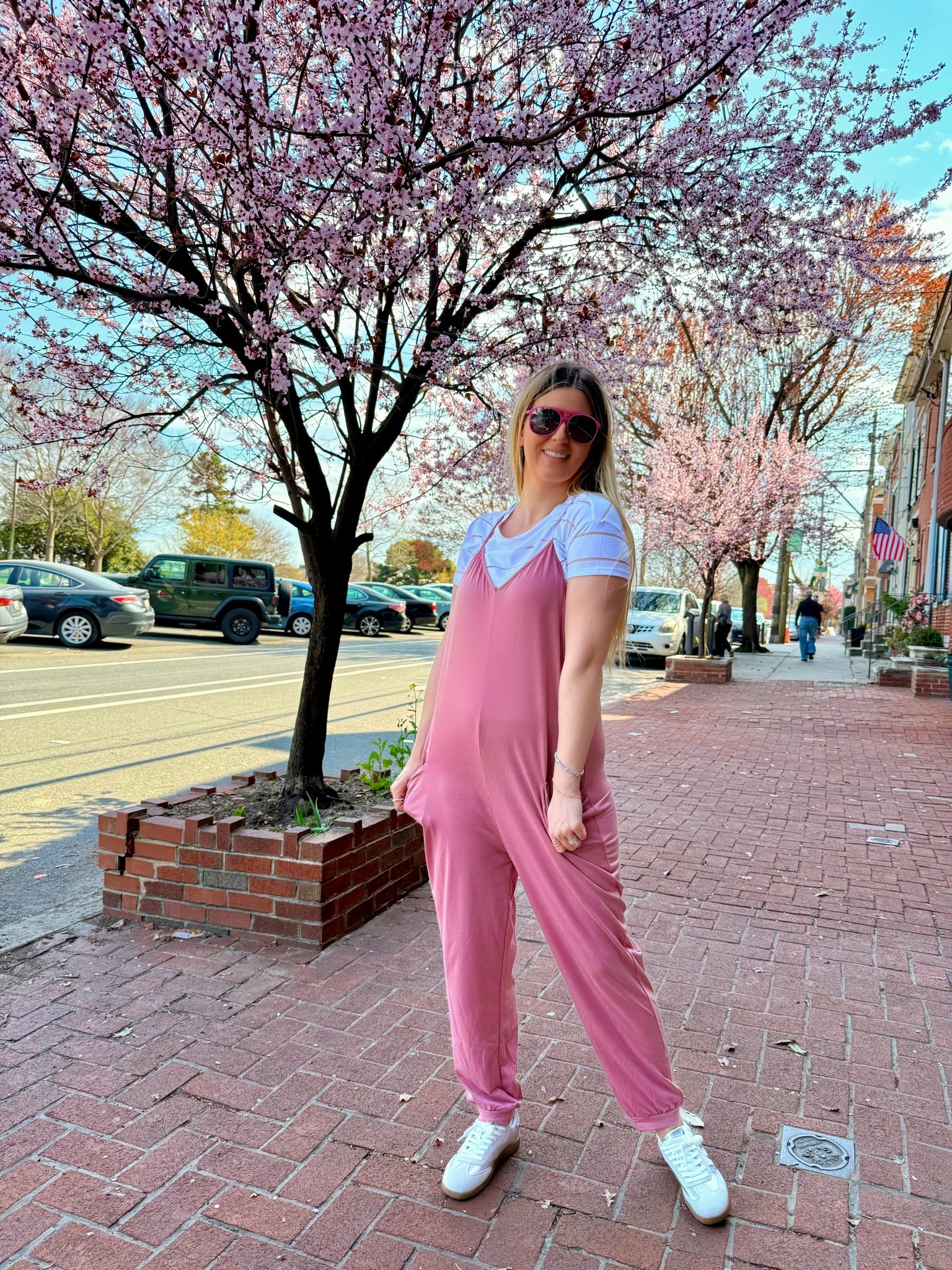 Mom outfit. Bumpfriendly jumpsuit and sneakers perfect for spring. 

#LTKBump #LTKFindsUnder50 #LTKStyleTip