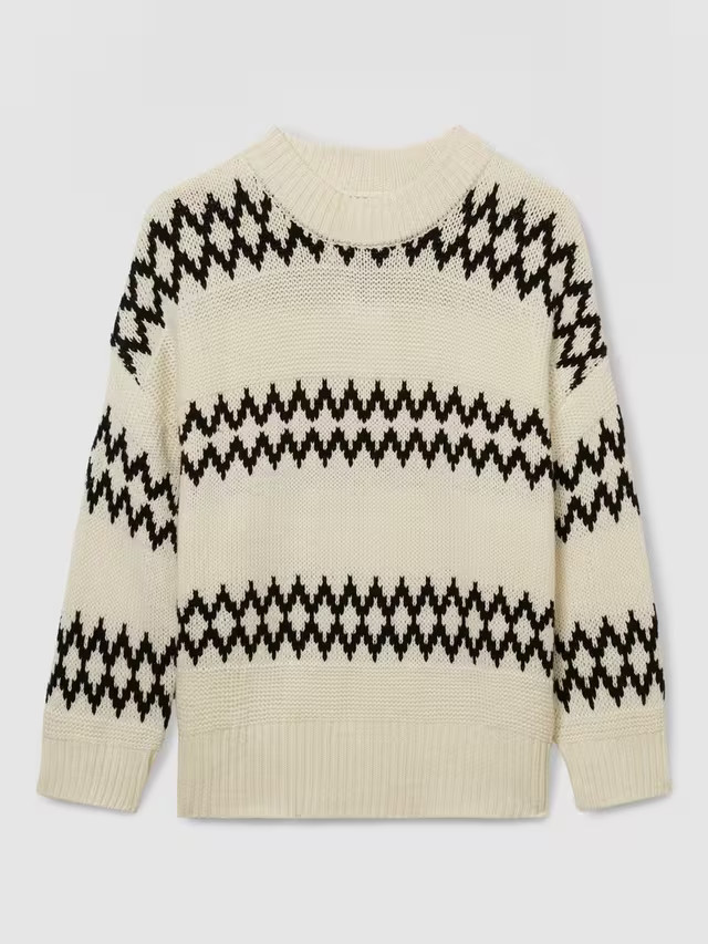 ReissIvy Wool Blend Jumper, Cream/Black | John Lewis (UK)
