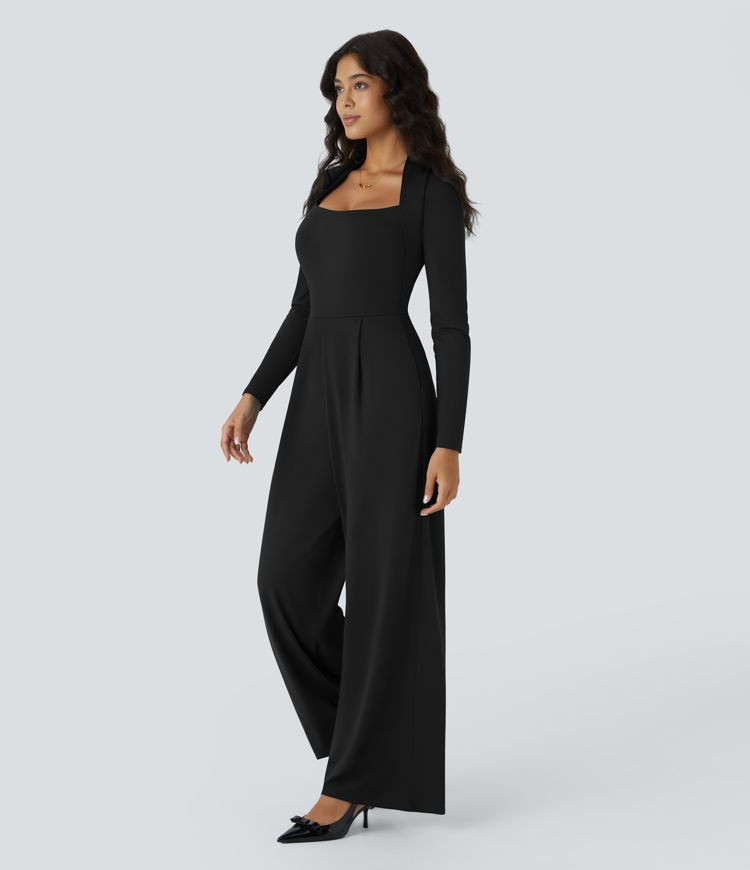Women’s Long Sleeve Pocket Wide Leg Jumpsuit-Easy Peezy - Halara | HALARA