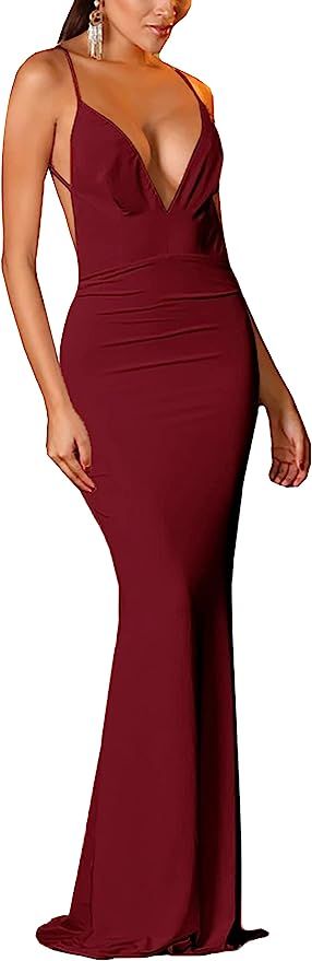 For G and PL Women Sexy Deep V Neck Backless Dress Mermaid Slim Bodycon Dresses | Amazon (US)