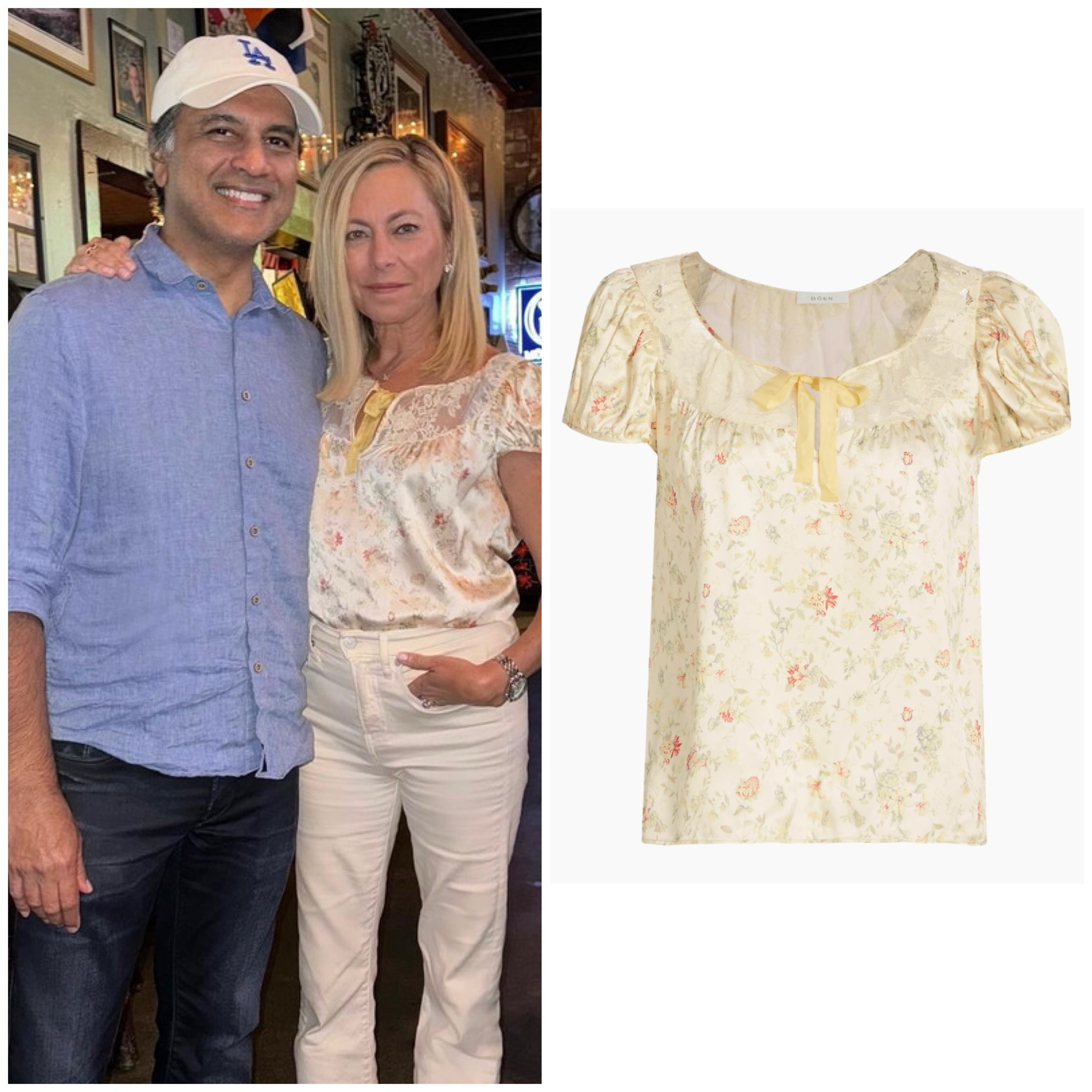 Sutton Stracke’s Yellow Satin Floral Top 📸 = @suttonstracke