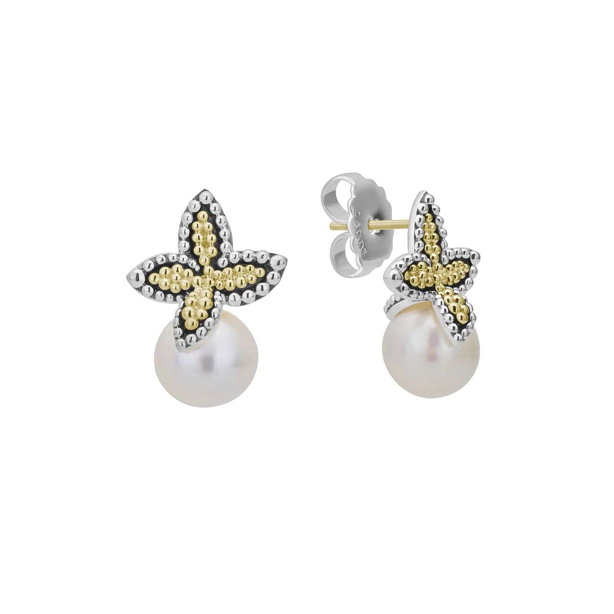 Luna Two Tone Caviar Floral Pearl Earrings | LAGOS