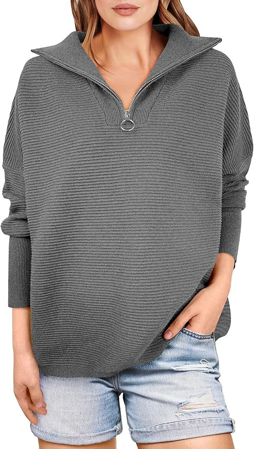 ANRABESS Women Quarter Zip Oversized Casual Loose Rib Knit Cozy Pullover Sweaters Top 2025 Fall F... | Amazon (US)
