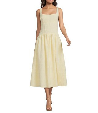 Dahlia Crinkle Woven Square Neck Sleeveless Drop Waist Midi Dress | Dillard's