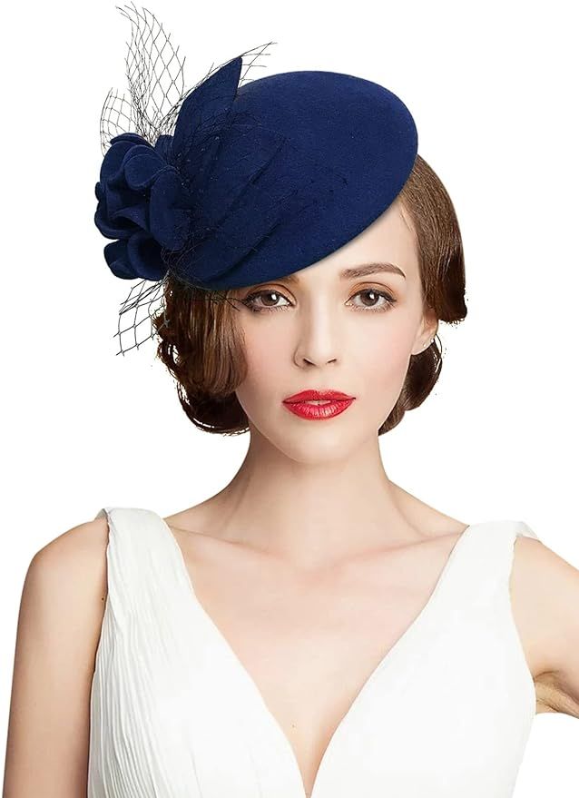 Z&X Wool Felt Fascinator Winter Women Elegant Pillbox Hat Bowknot Wedding Derby Church Hat Retro ... | Amazon (US)