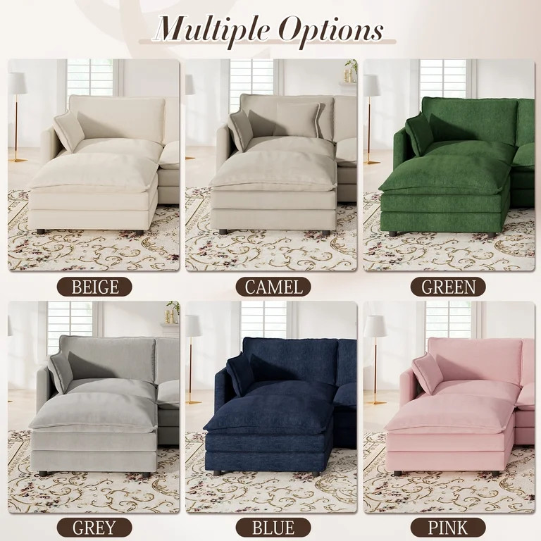 Muumblus Sectional Sofa Cloud Couch with Reversible Ottoman, L-Shaped Chenille Sofa for Living Ro... | Walmart (US)