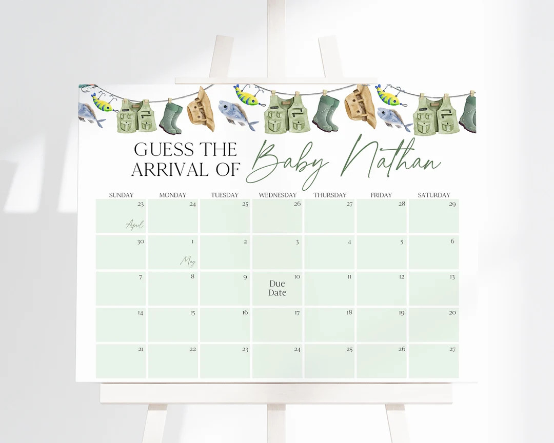 Editable A Little Fisherman Baby Shower Guess Baby's Arrival, Boy Fishing Baby Shower Due Date Ca... | Etsy (US)