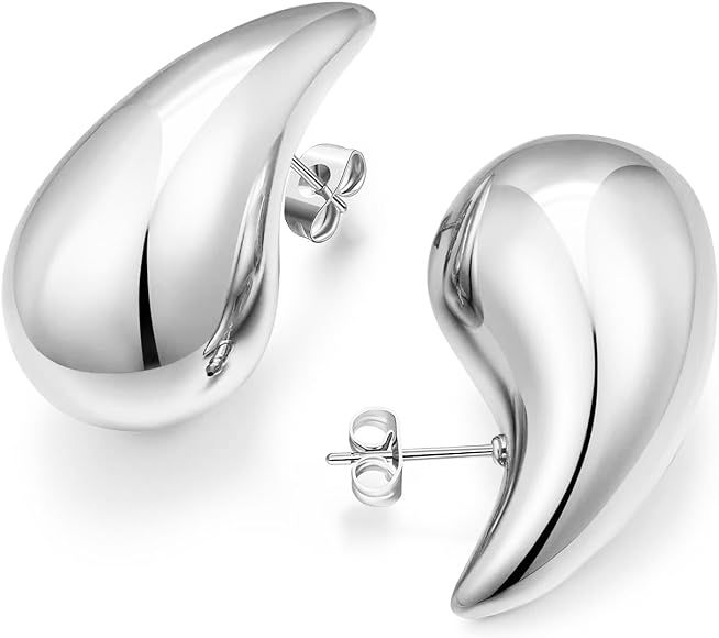 Julylotus Chunky Gold Hoop Earrings for Women 14K Gold Plated Lightweight Hollow Waterdrop Earrin... | Amazon (US)