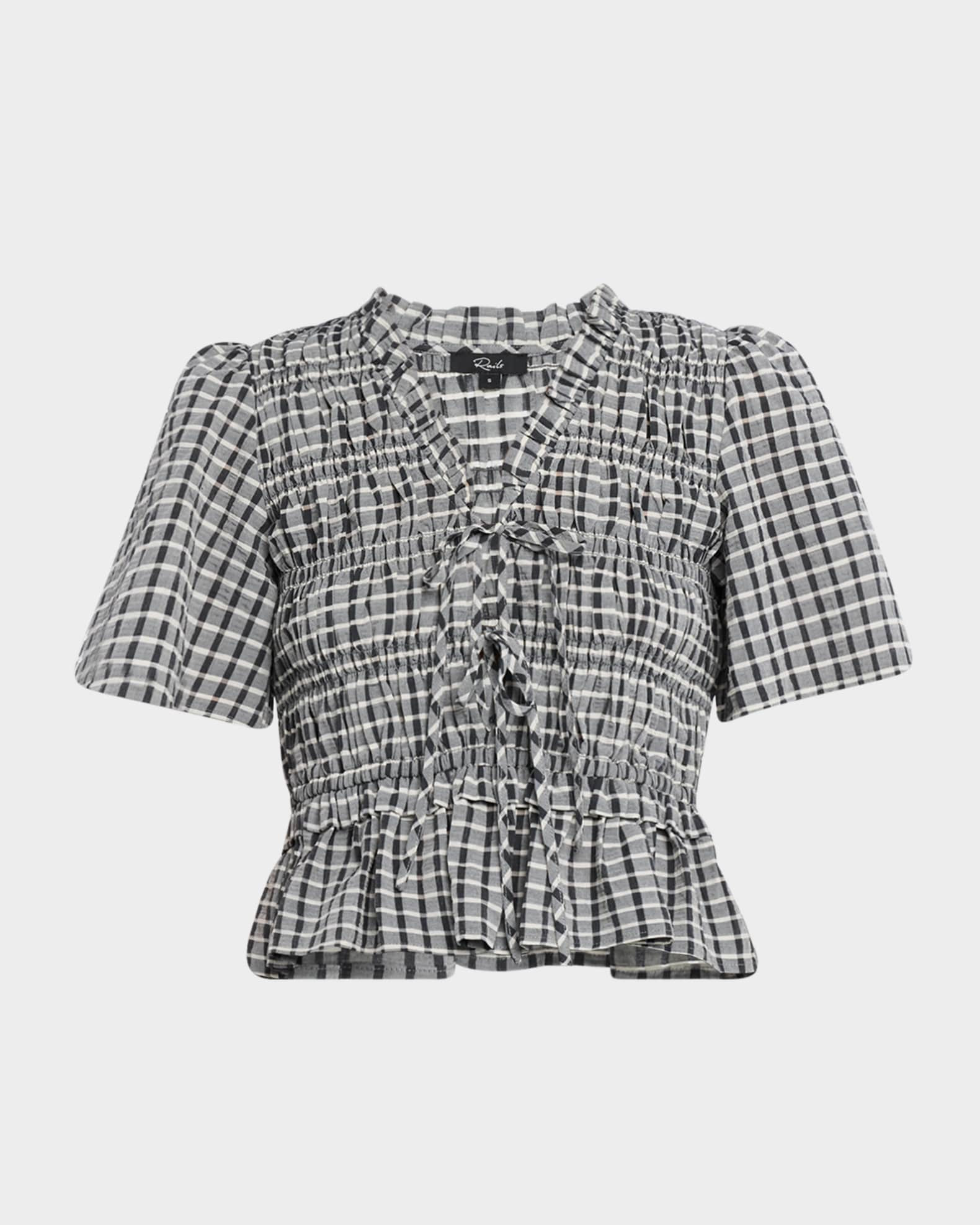 Portia Check Tie-Front Top | Neiman Marcus