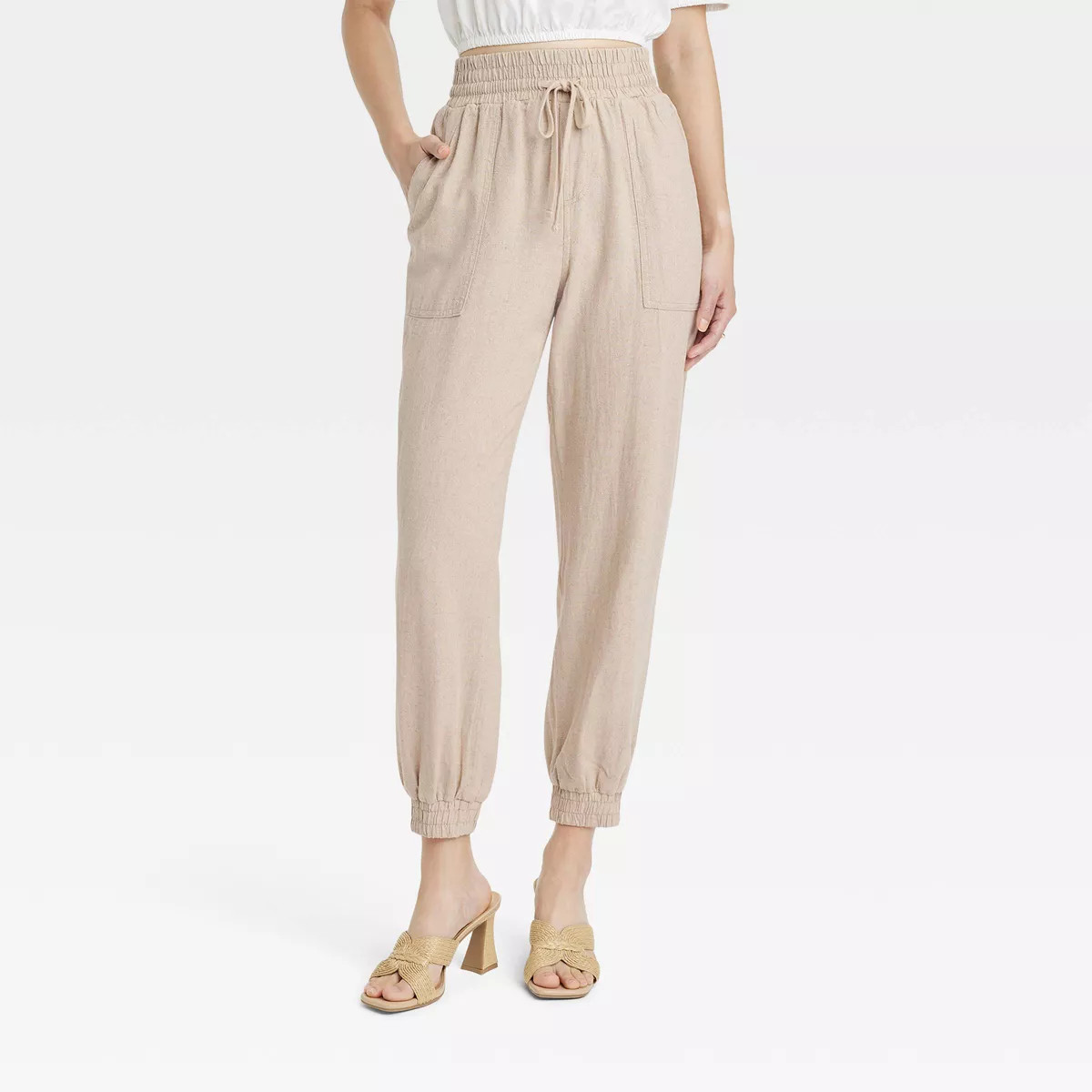Women's High-Rise Linen Regular Fit Ankle Joggers - A New Day™ | Target