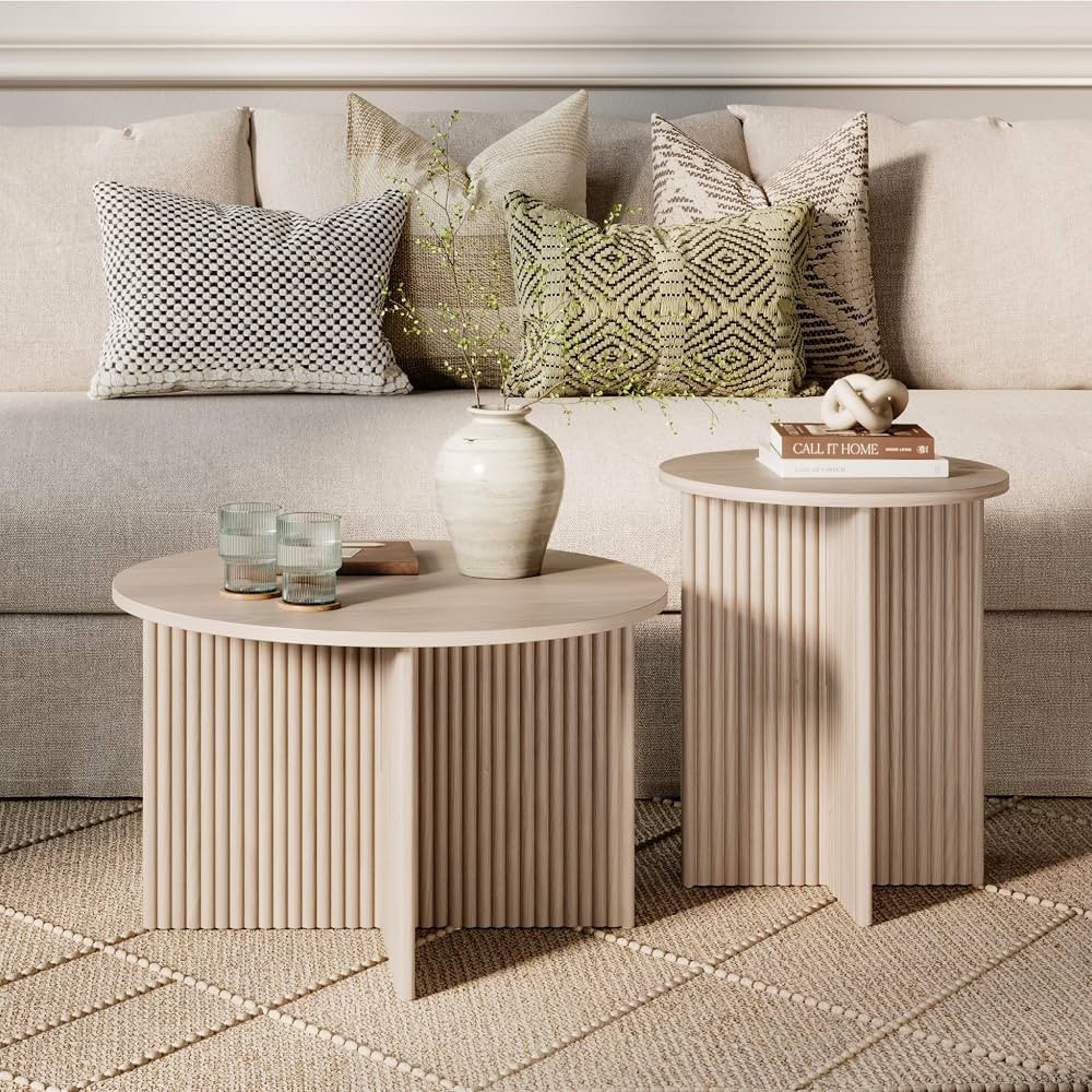 Round Fluted Nesting Coffee Table - 2 Piece Coffee Table Set - Living Room Furniture - Modern Hom... | Amazon (US)