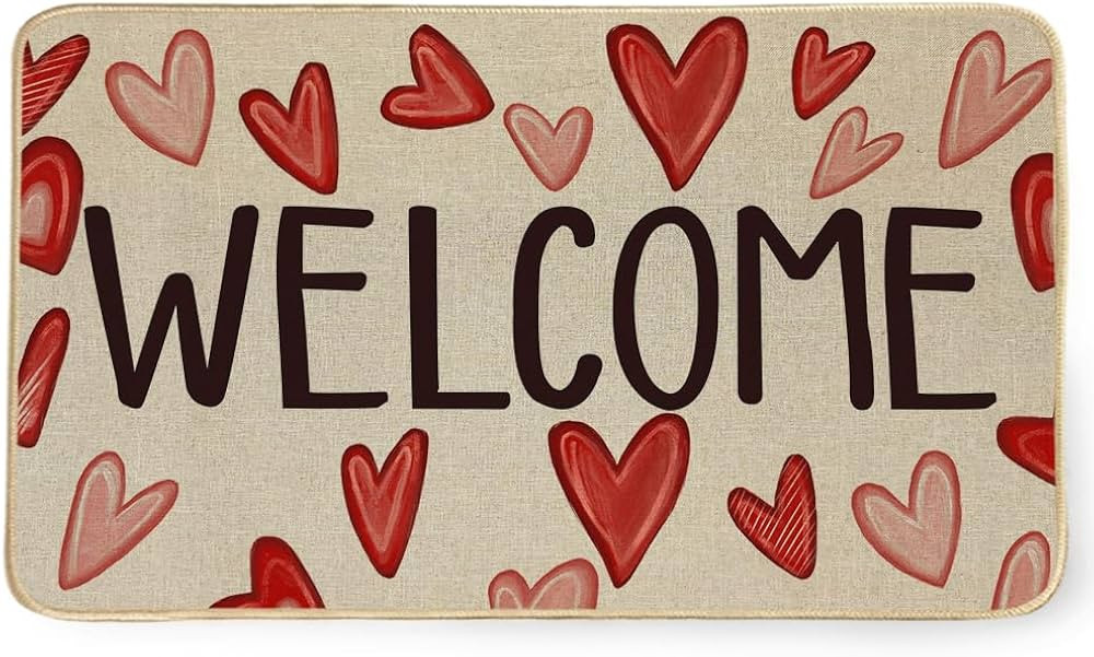 Welcome Valentines Day Doormat 17x29 Inch, Love Heart Sign Decor Floor Rugs for Indoor Outdoor Do... | Amazon (US)