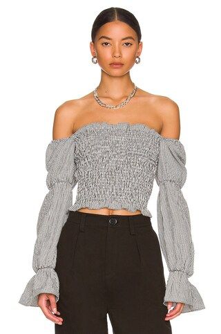 MORE TO COME Abigail Smocked Top in Black & White from Revolve.com | Revolve Clothing (Global)