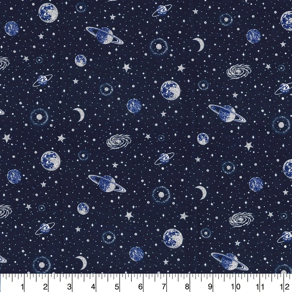 Planets 44" 100% Cotton Fabric With Glitter One-Yard Precut, Navy Blue | Walmart (US)