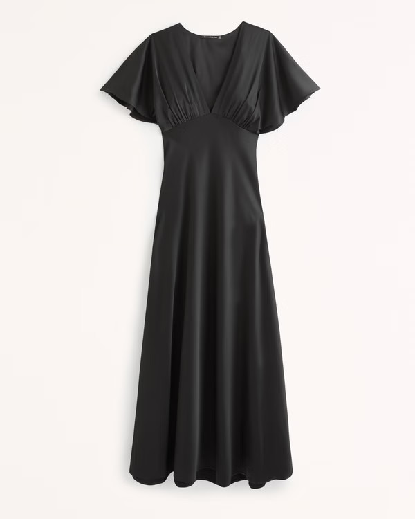 Flutter Sleeve Satin Maxi Dress | Abercrombie & Fitch (US)