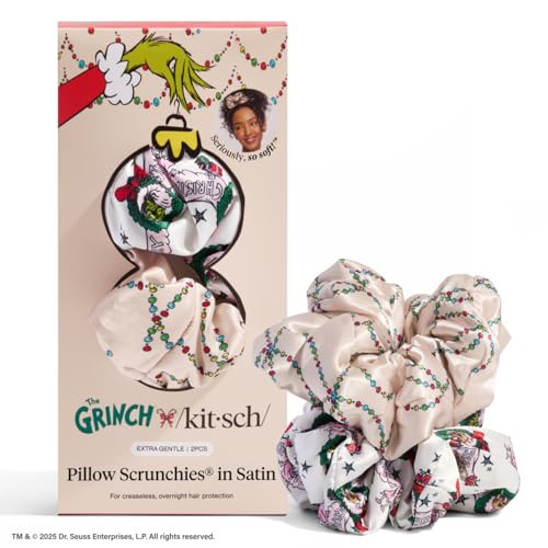The Grinch x Kitsch Pillow Satin Scrunchies for Women - Hair Ties No Damage, No Crease Hair Accessories | For Day or Night Use | Ideal Gifts for Women - 2pcs | Amazon (US)