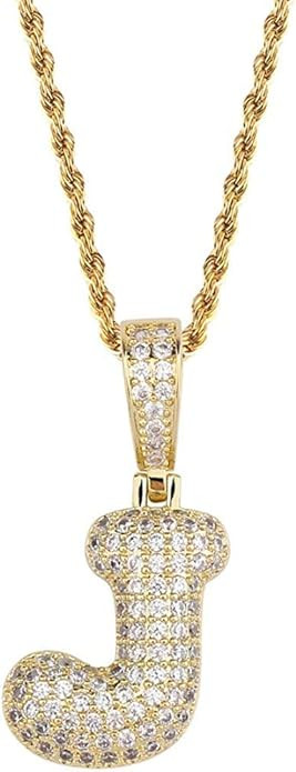 Apzzic Stainless Steel Iced Out Letter Necklace A-Z 26 Capital Initial Alphabet Name Necklace Rop... | Amazon (US)