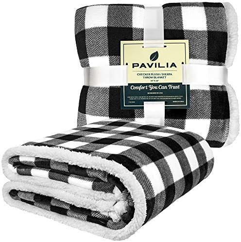 PAVILIA Buffalo Check Sherpa Blanket Throw | Fuzzy White Black Checkered Flannel Fleece Blanket for  | Amazon (US)