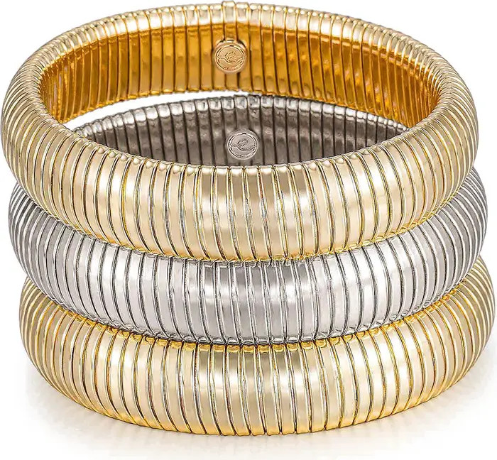 Ettika Set of 3 Two Tone Stretch Cuff Bracelets | Nordstrom | Nordstrom