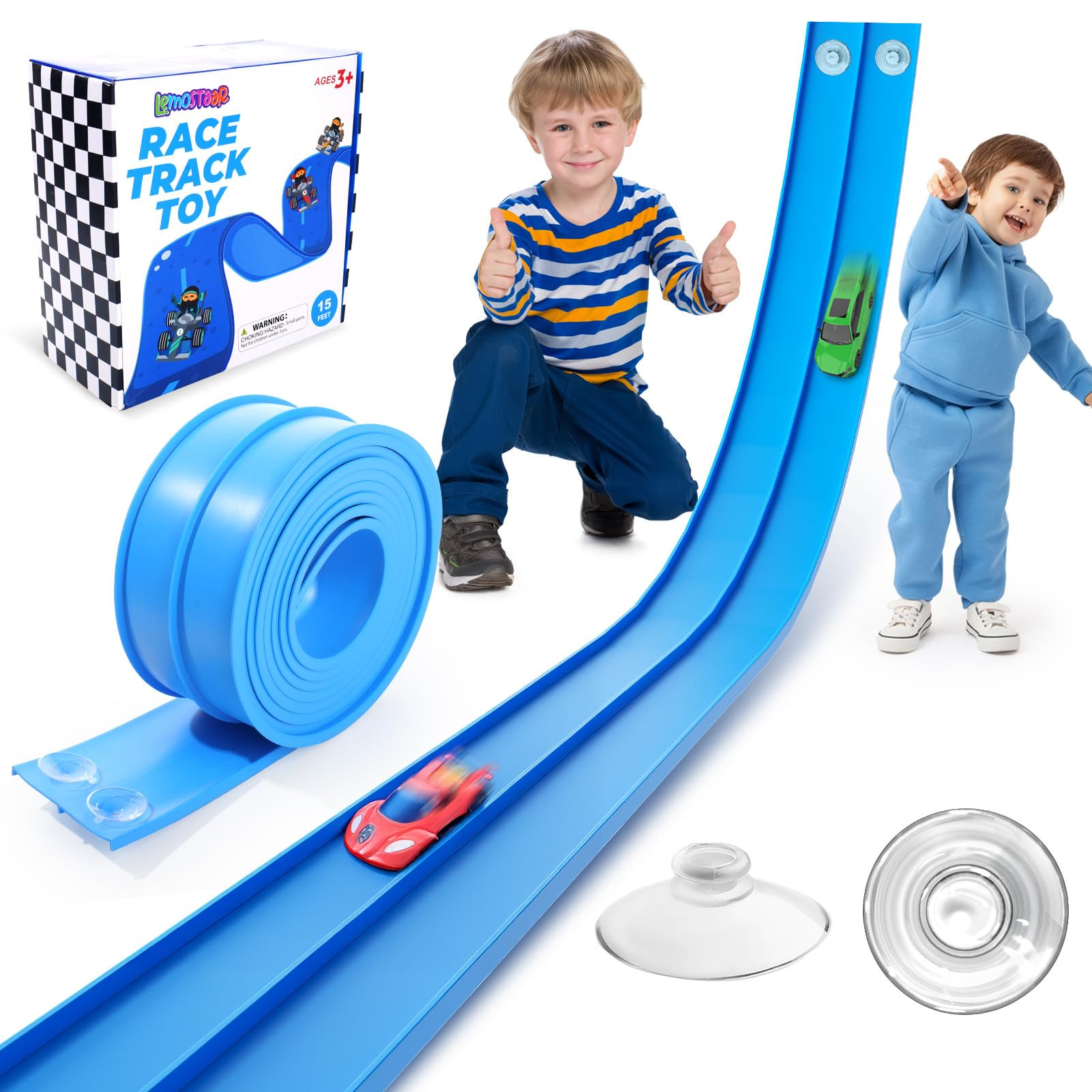 Flexible Race Track Toys for Kids: 15 Ft Flex Race Car Ramp Track with Suction Cups - Rolls Up Po... | Amazon (US)