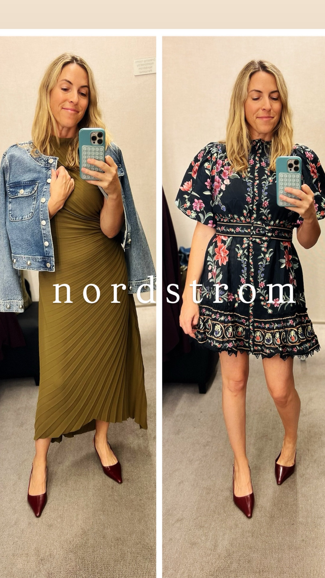 Occasion dresses from Nordstrom 👌🏼

Fall for us means that the events start up again. We all needed to refresh with a new dress or two! 

Also linking Laura’s favorite Spanx thong to wear under these dresses! 🙌🏼 

Laura was also loving the casual studded jean jacket layered over a more elevated dress for a fresh take. 

Sizing:
Studded jacket: Laura sized up one and is in a medium for a more oversized look. 
Navy dress: tts. Laura in a small.
Animal print dress: tts. Laura in a small. 
Bandana dress: tts. Laura in a 4.
Oxblood dress: Laura sized up one and is in a medium.
Green pleated dress: tts. Laura in a 4.
Skirt: tts. Laura in a small.
Black corset top. Laura sized up 2 and is in a large. This runs small. 
Farm Rio dress: tts. Laura in a small. 

She is 5’5”.

#LTKParties #LTKOver40 #LTKStyleTip