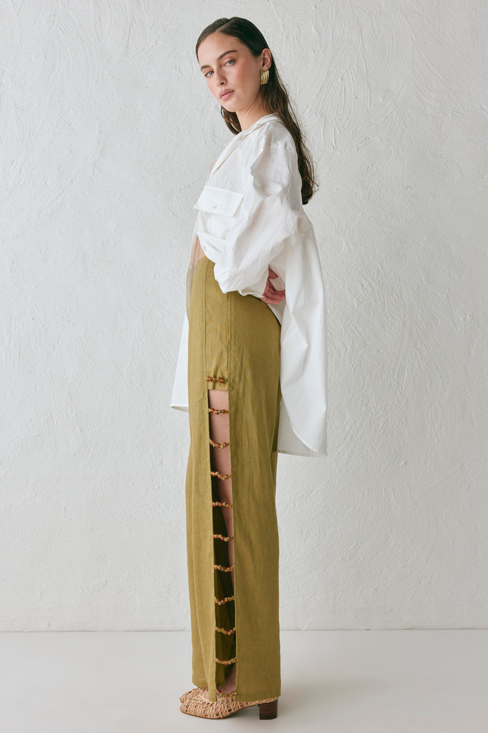 Tia Linen Pants Olive | VRG Grl