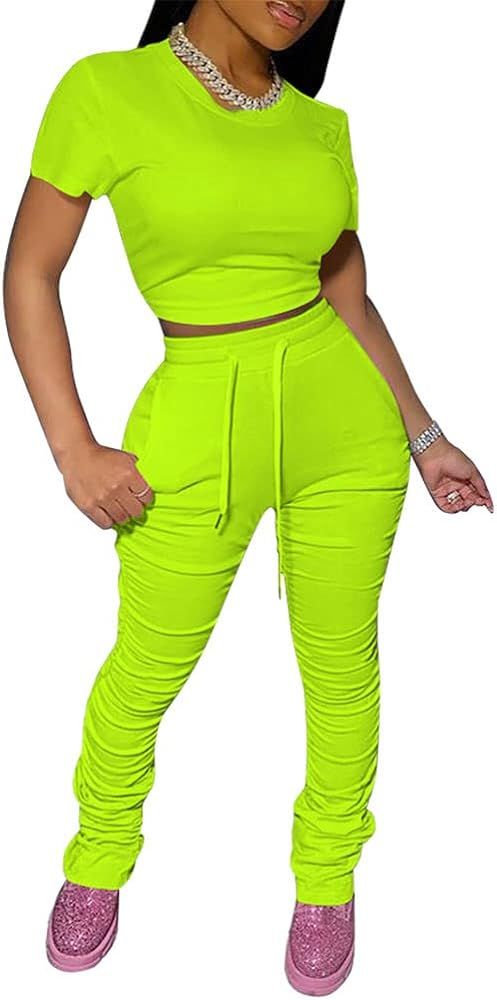 PINSV Women's 2 Piece Outfits Summer Lounge Wear Bodycon Workout Sets | Amazon (US)